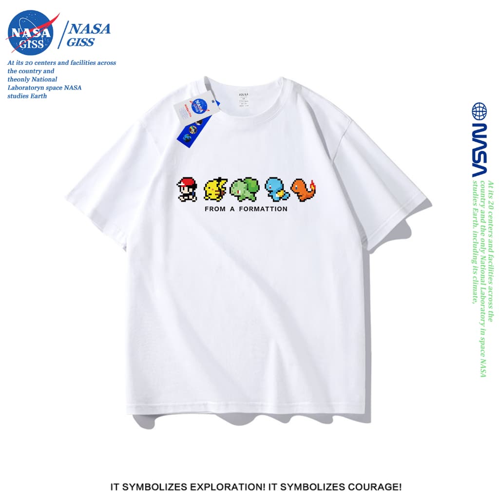 NASA เสื้อยืดชายหญิงแขนสั้น สไตล์ลําลอง summer โปเกมอนรุ่นที่ 1 พิมพ์ลาย t-shirt แบบหลวม คอกลม…