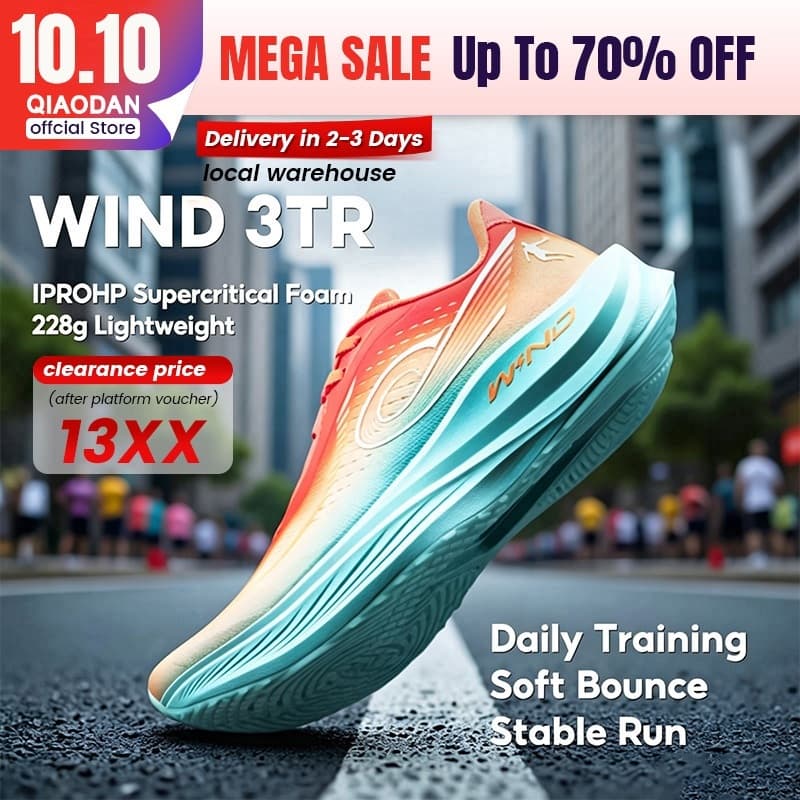 Qiaodan WIND 3TR Mens รองเท้าวิ่งการฝึกอบรมทุกวัน Soft Bounce Stable น้ําหนักเบา QDB023252297