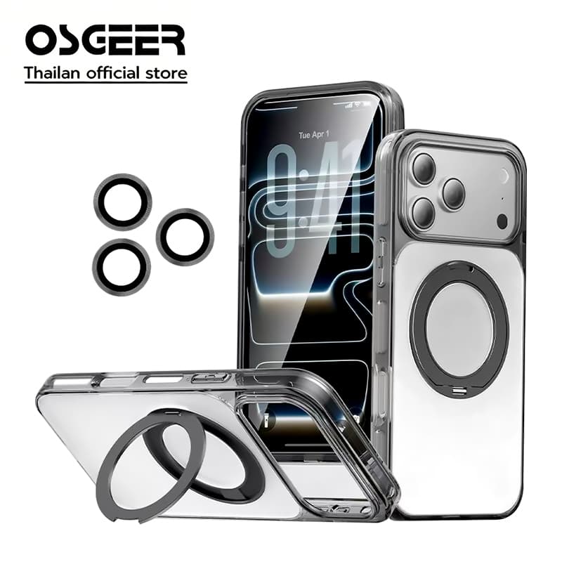 OSGEER สําหรับ iPhone 18 17 16 15 14 13 12 11 Pro Max Case ในตัว 360° ขาตั้งสปิน, เข้ากันได้กับอุปกรณ์เสริม,…
