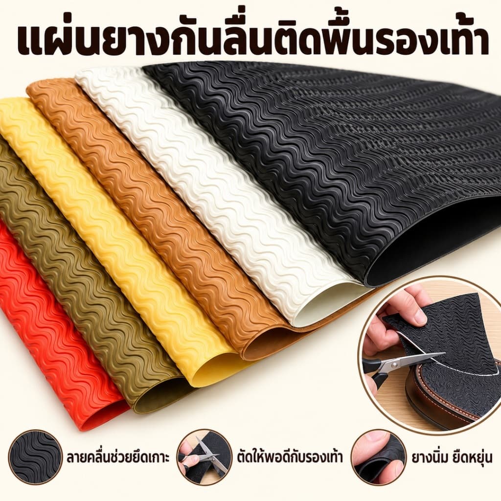 แผ่นยางติดพื้นรองเท้ากันลื่น แผ่นยางซ่อมพื้นรองเท้า DIY ตัดตามขนาดได้ กันสึกหรอ สําหรับรองเท้าผ้าใบ…