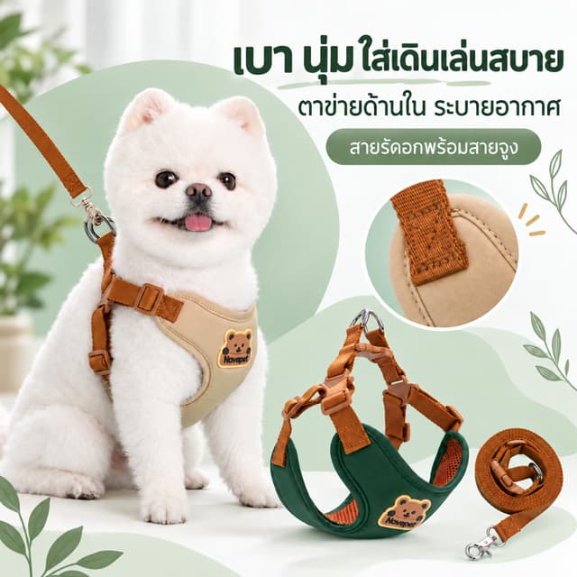 สายรัดอกสุนัขแบบตาข่าย ระบายอากาศ ซับในนุ่ม พร้อมสายจูง Novepet
