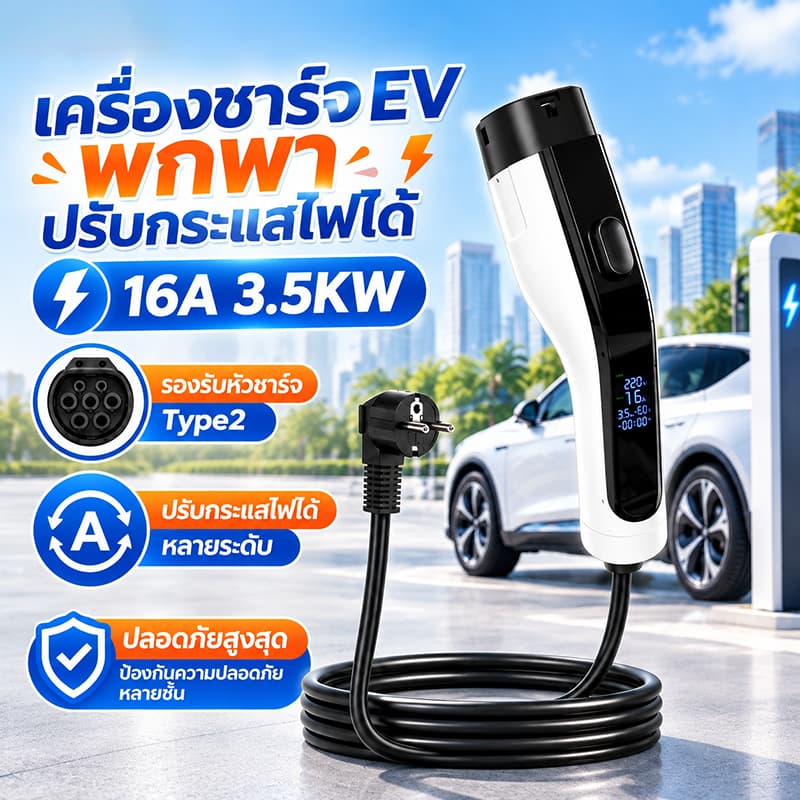 เครื่องชาร์จ EV 16A 3.5KW 5 เมตรเ Type2 ข้ากันได้กับ BYD Dolphin,ATTO 3, Volvo, MG,Jaecoo,NETA...ev charger