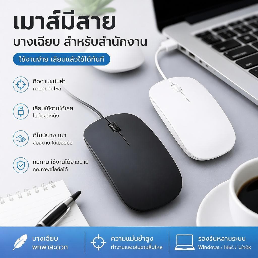จัดส่งรวดเร็ว [Valley]เมาส์แบบมีสาย 2.4GHz (เชื่อมต่อผ่านสาย USB) ดีไซน์ตามหลักสรีรศาสตร์ สําหรับคอมพิวเตอร์…