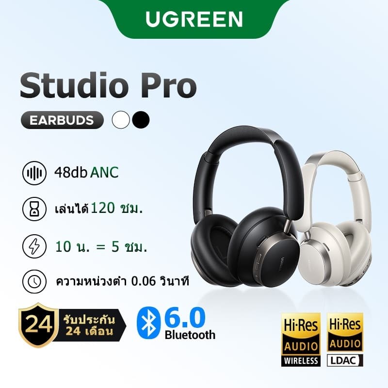 UGREEN หูฟังครอบหู Studio Pro ตัดเสียงรบกวน 48dB ANC หูฟังไร้สาย Over Ear หูฟังบลูทูธ LDAC เวลาเล่น 120 ชม.…