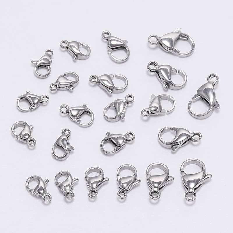 สร้อยกุ้งสแตนเลส ตะขอก้ามปู 9-15มม. 30ชิ้น/แพ็ค สําหรับDIYสร้อยคอ-สร้อยข้อมือ-เข็มกลัด