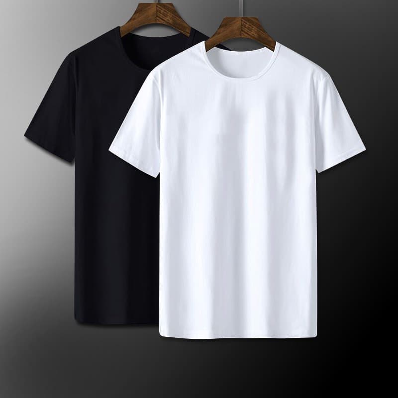 TS MEN เสื้อยืดคอกลมแขนสั้น เสื้อยืดสีล้วน(สีดํา สีขาว)รุ่น 0019