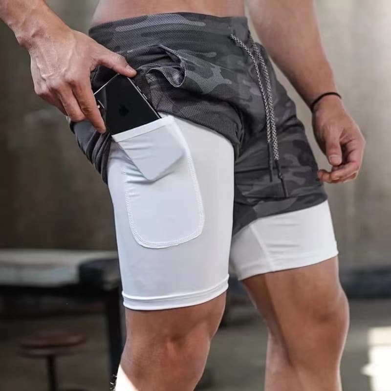 กางเกงวิ่งขาสั้น 2 in 1 [มีกระเป๋า2ข้าง] ซับในเนื้อผ้าเย็น กางเกงกีฬา กางเกงออกกําลังกาย กางเกงกีฬาขาสั้น
