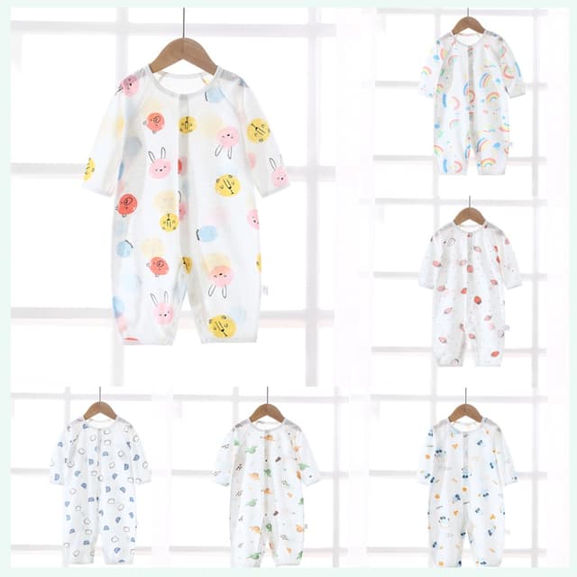ชุดนอนเด็กอ่อน บอดี้สูท ผ้าโปร่งบาง เย็นสบาย สําหรับเด็กขี้ร้อน บอดี้สูทแขนยาวขายาว C นุ่มนิ่ม ใส่สบาย…