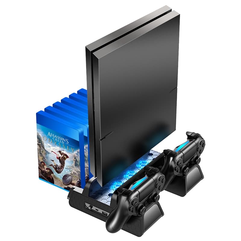 PS4/PS4 Slim/PS4 Pro ขาตั้งระบายความร้อนแนวตั้ง Dual Controller Station Chargers ที่เก็บเกมพัดลม LED สําหรับ…