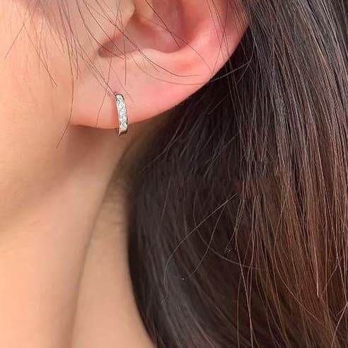 Suwann.na [ราคาต่อคู่] ต่างหูห่วง ต่างหูเงินแท้ ห่วงเพชรมีขอบ ขนาด 7, 9 mm