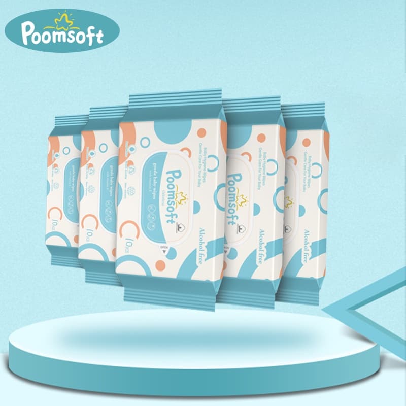 Poomsoft baby wipes 10 แผ่น ทิชชู่เปียกเด็ก ทิชชู่เปียกพกพา ทิชชูเปียกเด็กแรกเกิด ผ้าเปียกเด็ก