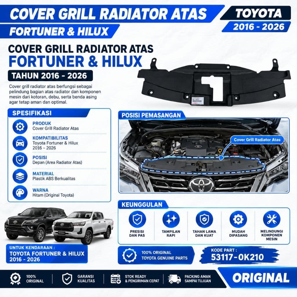 53117-0k210 fortuner Gr Sport Hilux Gr sport Revo 2022 - 2024 หม้อน้ํากระจังหน้าบน (ของแท้ 100%)