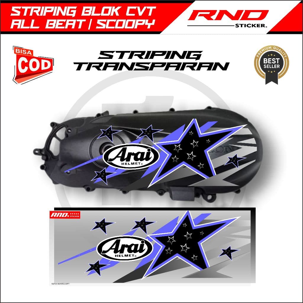 สติ๊กเกอร์บล็อก Beat/Scoopy CVT ทั้งหมดพร้อมโมติฟ Arai Bintang V2, UV โปร่งใส, รังไข่สีใหม่ล่าสุด