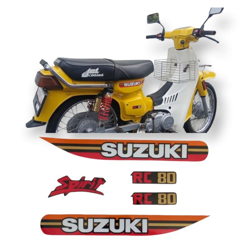 MERAH Suzuki RC 80 spirit รถจักรยานยนต์ striping สติกเกอร์สีแดงสีส้มการพิมพ์ตัดเคลือบเงาทน