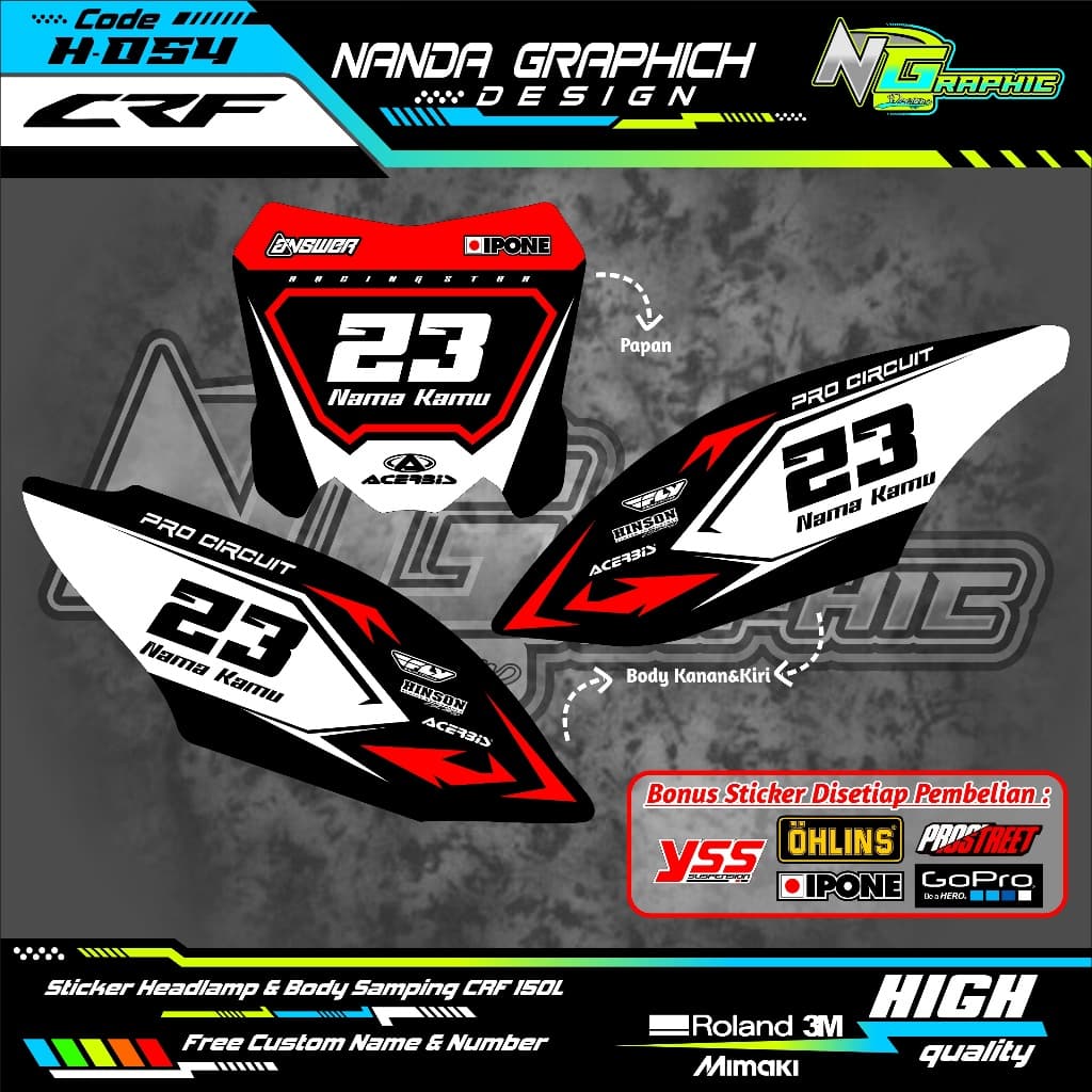 CRF 150ล สติ๊กเกอร์บอร์ดตัวถังขวาและซ้าย, สติ๊กเกอร์มอเตอร์ไซค์ฮอนด้า, แตกต่างสี,…