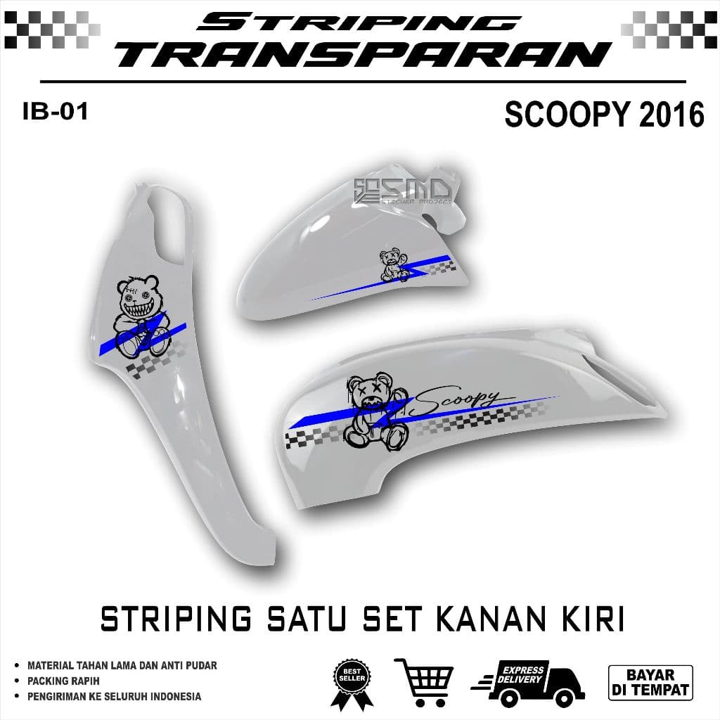 มอเตอร์ไซค์ Striping (A-01) Scoopy 2015 - 2016 Retro Transparent UV ทนทาน ANTI-FADING COOL