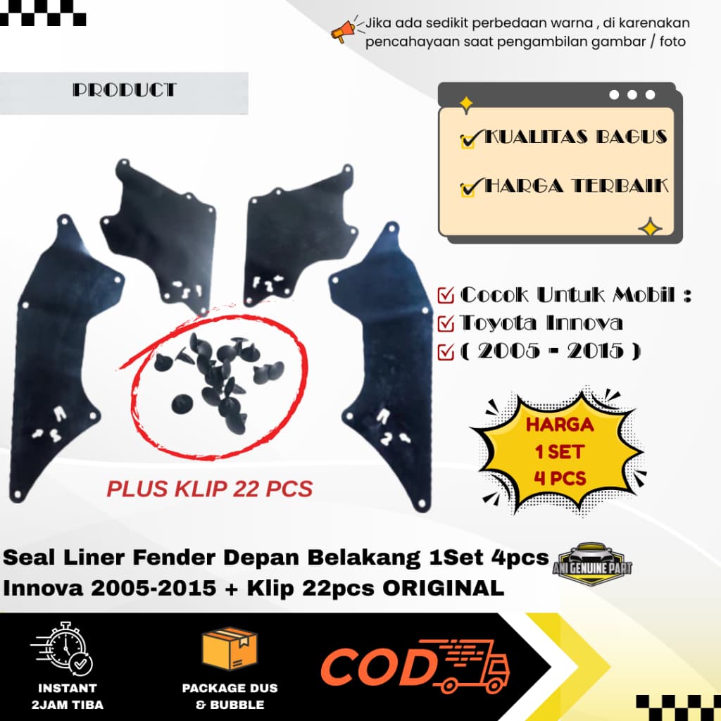 ซีลไลเนอร์บังโคลนหน้า-หลังสําหรับ Innova Fortuner Hilux 1 ชุด 4 ชิ้น ORIGINAL