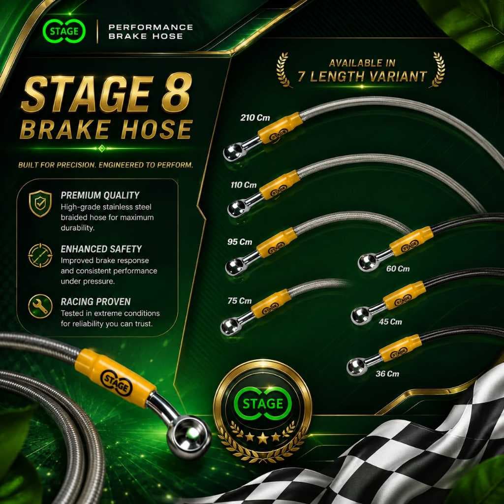 STAGE 8 สายเบรคพรีเมี่ยมท่อเบรคความยาว 36 ซม.45 ซม.60 ซม.75 ซม.95 ซม.110 ซม.210 ซม.รถจักรยานยนต์สากล รูปที่ 1