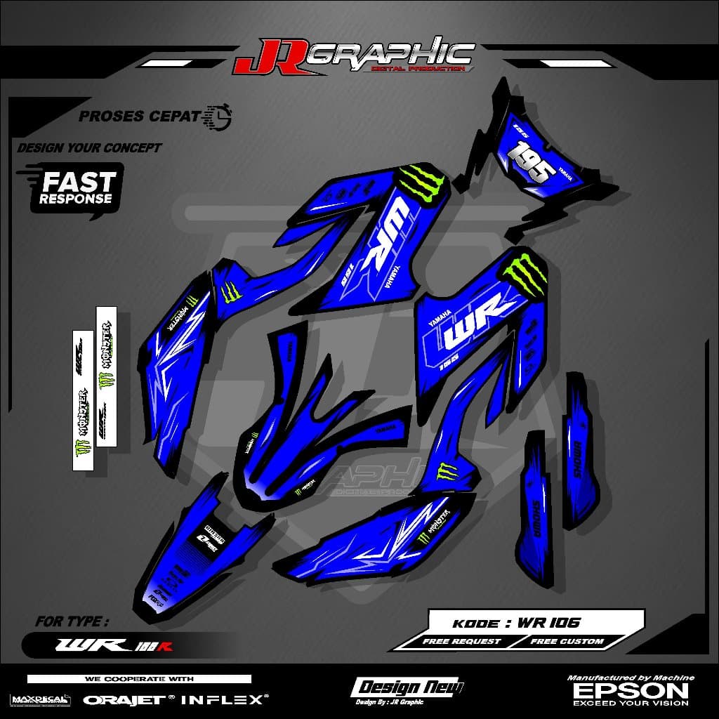 Yamaha WR 155R Monster Blue Decal Sticker วัสดุพรีเมี่ยมสามารถขอหมายเลขชื่อ Fade Resistance รหัส 106