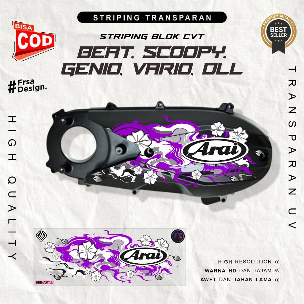 สติ๊กเกอร์ใสสําหรับ HONDA BEAT, VARIO, SCOOPY, STYLO, GENIO CVT Tank ฯลฯ Simple Flower RESIN Motif
