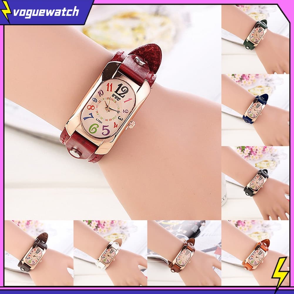 Vwg_ นาฬิกาข้อมือควอทซ์สายคล้องหนังสไตล์วินเทจแฟชั่นสตรี
