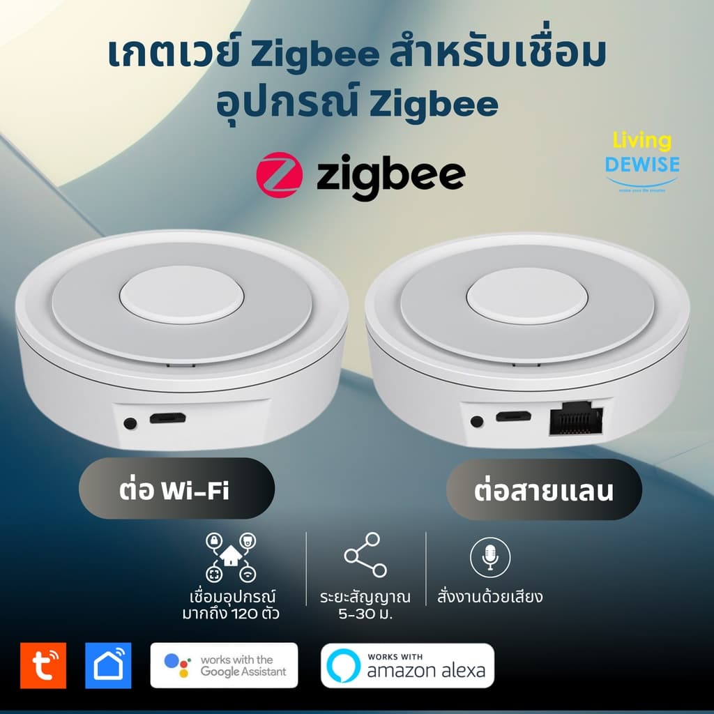 Tuya เกตเวย์ Zigbee Gateway (รุ่นต่อ LAN หรือ Wi-Fi) สําหรับเชื่อมอุปกรณ์และเซ็นเซอร์ Zigbee