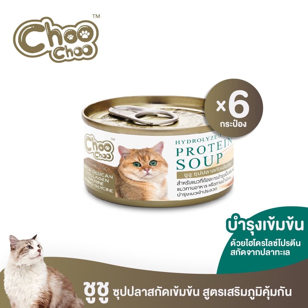 ChooChoo ชูชู ซุปปลาสกัดเข้มข้น 6 กระป๋อง(80 กรัม x 6 กระป๋อง)อาหารเสริมแมว อาหารสัตว์ป่วย