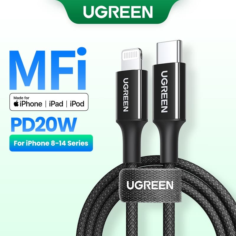 Ugreen สายเคเบิลข้อมูล USB-C เป็น lightning mfi 480Mbps ยาว 1 ม. สีดํา สําหรับ Apple 13 13 Pro iPad Macbook…