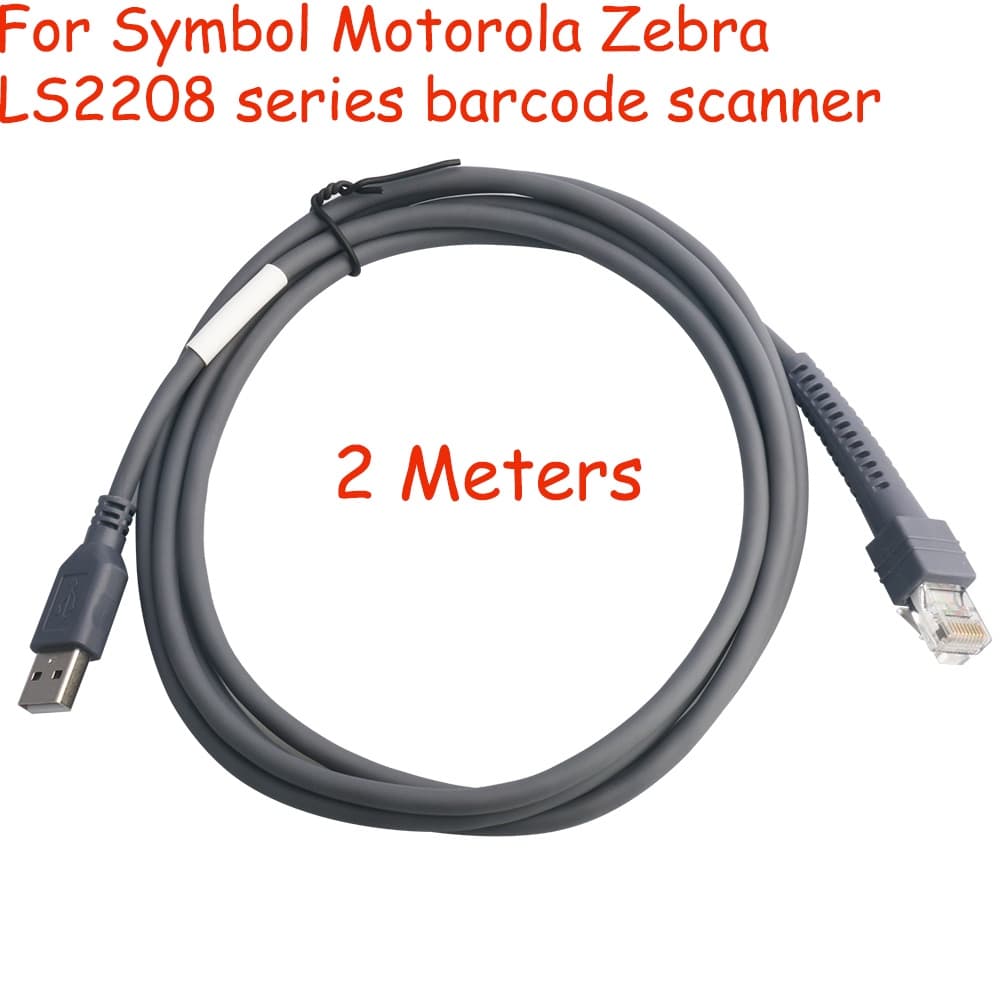 เครื่องสแกนบาร์โค้ด สายเครื่องอ่านบาร์โค้ด 2M USB Cable for Motorola Symbol Zebra Barcode Scanner LS2208/A…