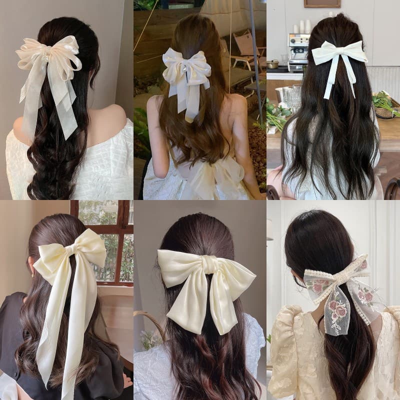 โบว์ติดผม กิ๊บติดผม ประดับโบว์ ขนาดใหญ่ สีขาว แฟชั่นสไตล์เกาหลี สําหรับผู้หญิง