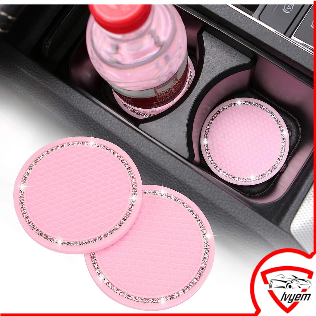 แก้วรถสีชมพู Coaster Universal Non Slip ที่วางแก้วฝังเครื่องประดับ Mat PinkBarbie…