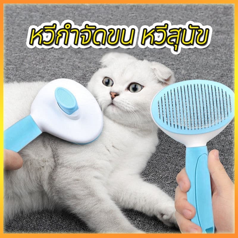 COD หวีกําจัดขน มีปุ่มดันขนออก หวีแปรงขนสัตว์ หวีแมว หวีสุนัข ที่แปรงขนสัตว์เลี้ยง ทําความส