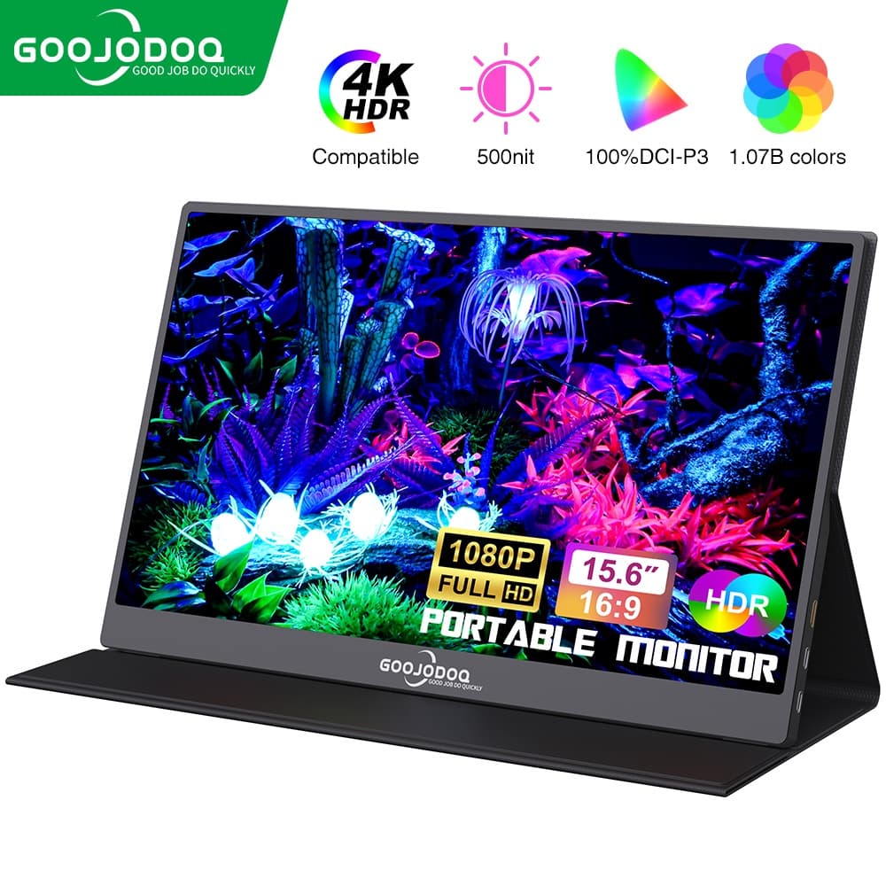GOOJODOQ มอนิเตอร์ แบบพกพา สําหรับแล็ปท็อป 15.6 นิ้ว 1920*1080P FHD IPS USB-C HDMI สําหรับ iPad Mac