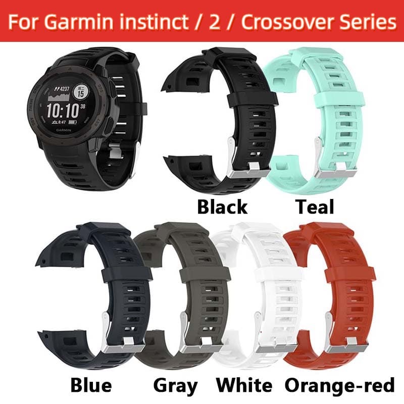 สําหรับ Garmin instinct 2 Crossover Solar Smart Watch พร้อมซิลิโคนเหลวสีทึบเปลี่ยนสายนาฬิกาที่มีหัวเข็มขัดสีเง…
