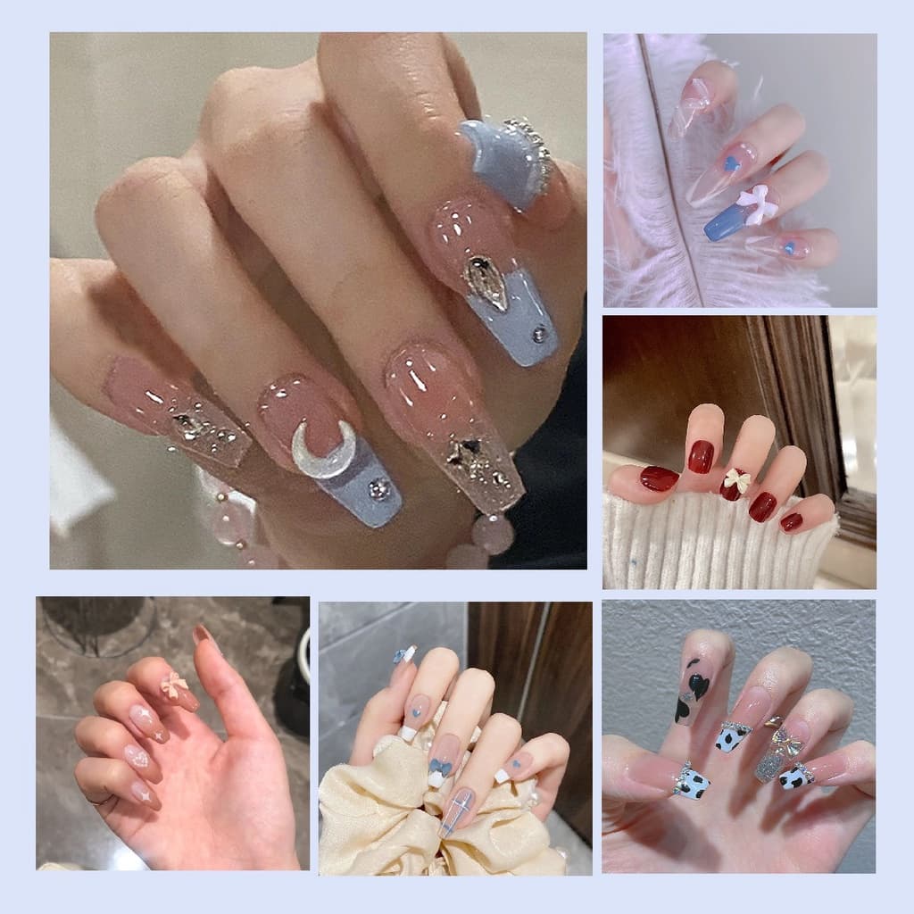 (เครื่องมือให้อาหาร)เล็บแฟชั่น เล็บปลอม ชนิดอะคริลิค สไตล์ฝรั่งเศส สีขาว ชมพู 24 ชิ้น