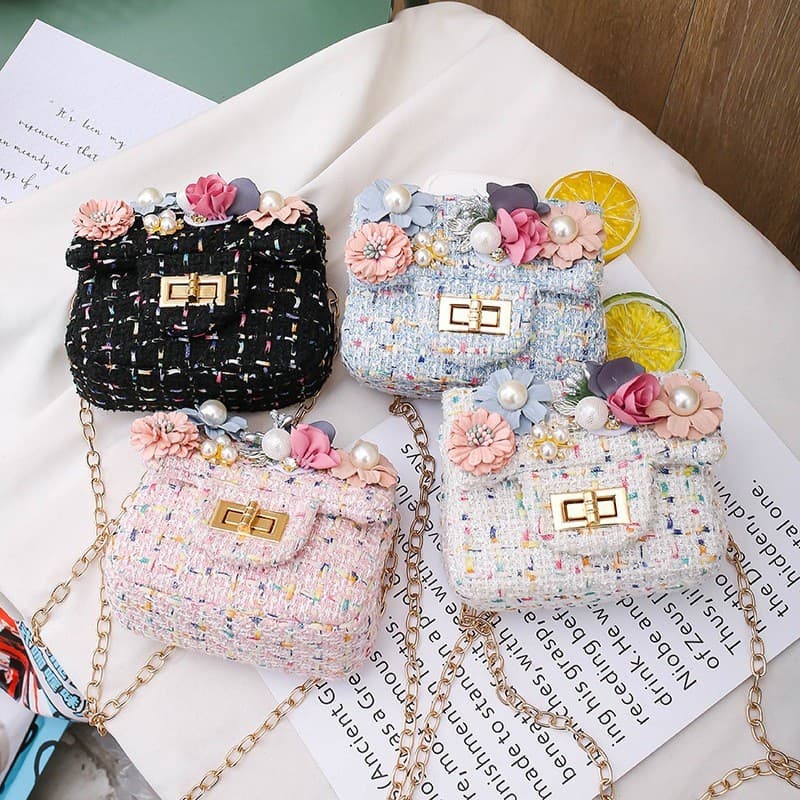 ( HB-276) กระเป๋า จิ๋ว สะพายข้าง ผ้าแคนวาส สายโซ่ ใบเล็กน่ารัก