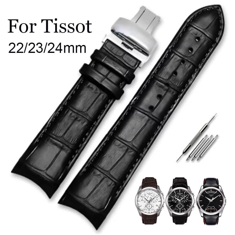 Vintage Curved End สายนาฬิกาหนังแท้ 22 มม.23 มม.24 มม.สําหรับ Tissot T-TREND T035 ผีเสื้อ Clasp Cowhide…