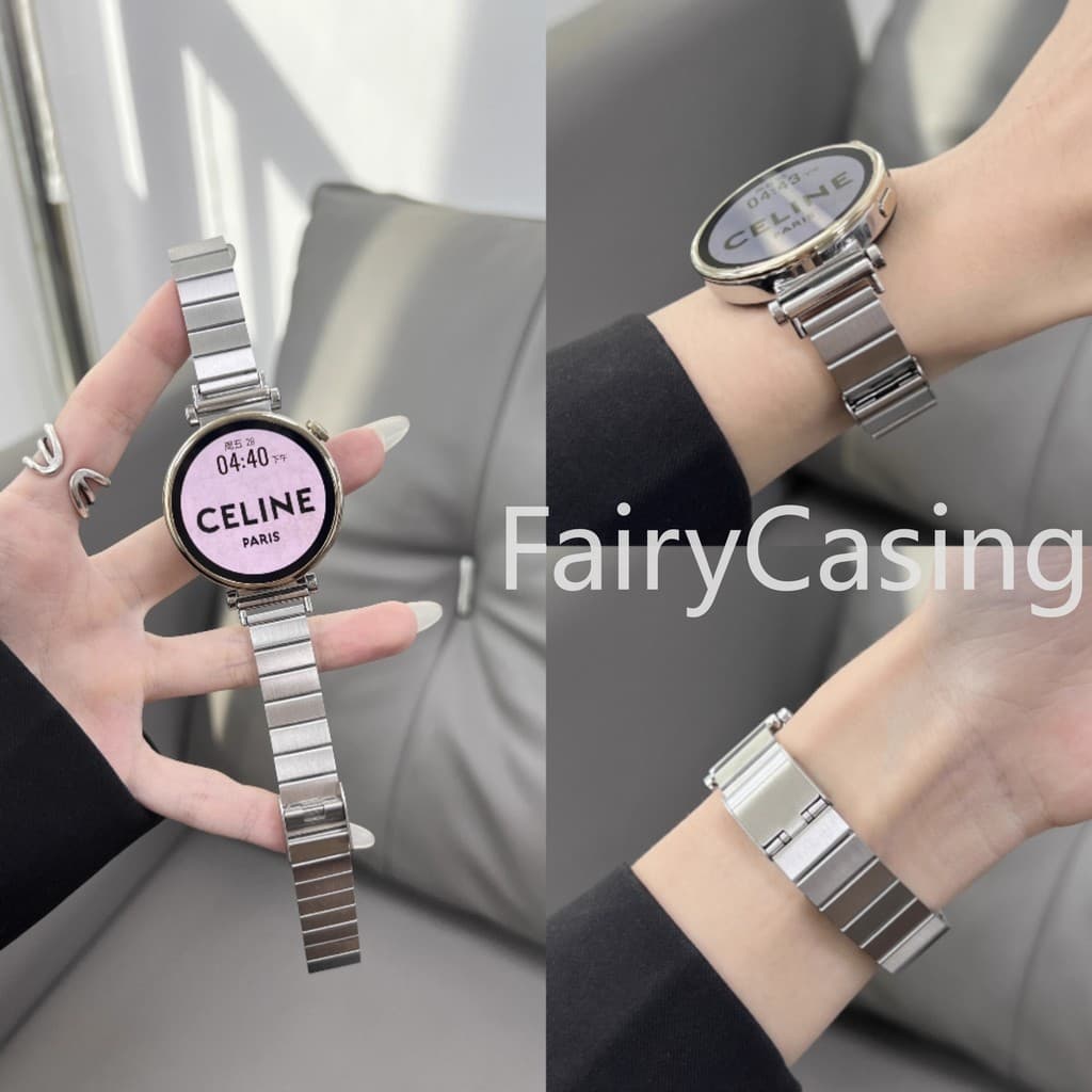 20 มม.22 มม.18 มม.สแตนเลสสตีลสําหรับ Samsung Galaxy Watch 7 FE 6 3 4 5 Pro 40 มม.44 มม.ส่วนไม้ไผ่สไตล์โลหะ…