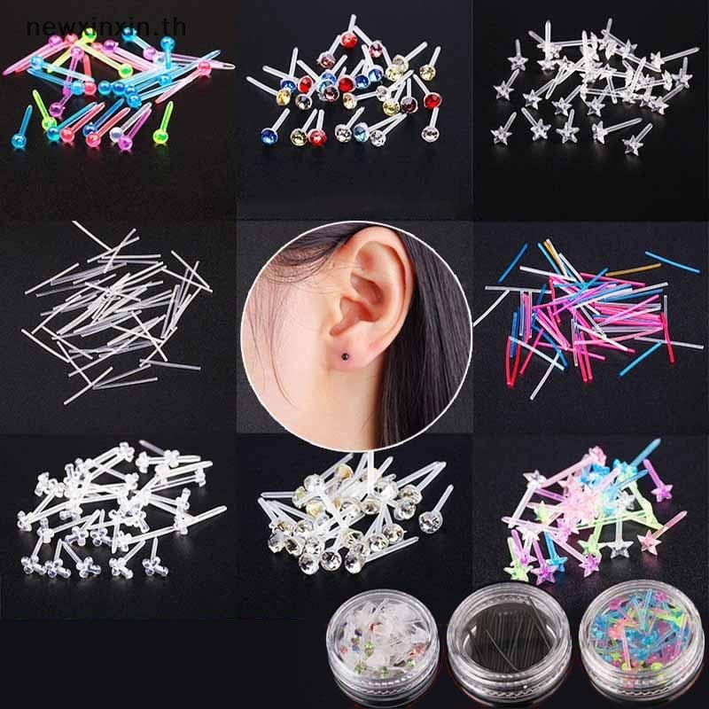 ^N^ 60 ชิ้น/200 ชิ้นที่มีสีสันต่างหูพลาสติกป้องกันภูมิแพ้ Anti-blocking Ear Sticks Kit {T}