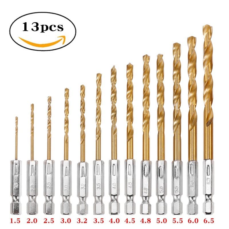 ชุดดอกสว่านสวมเร็วเคลือบไทเทเนียม 13 ชิ้น (ขนาด 1.5-6.5mm)วัสดุเหล็ก HSS เคลือบ TITANIUM