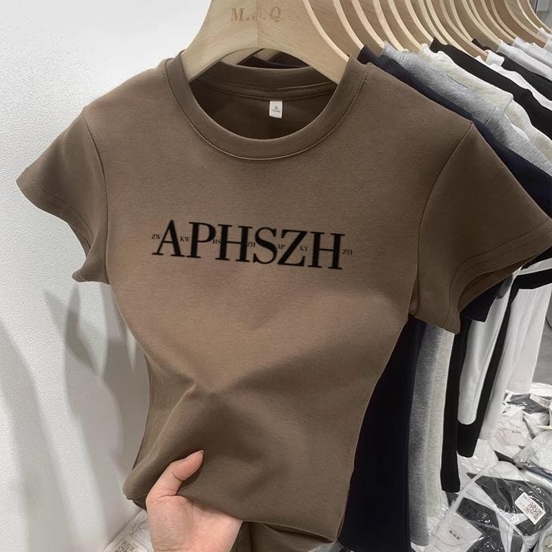 เสื้อคอกลม แขนสั้น ทรงสลิมฟิต สําหรับผู้หญิง ดีไซน์เรียบง่ายและสดใหม่ เทรนด์แฟชั่นใหม่ล่าสุดในฤดูร้อน