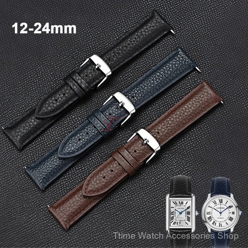 สายหนังแท้แบบนุ่ม 12 13 14 15 16 17 18 19 20 21 22 มม.Cowhide Quick Release สร้อยข้อมือสายนาฬิกาธุรกิจสากล