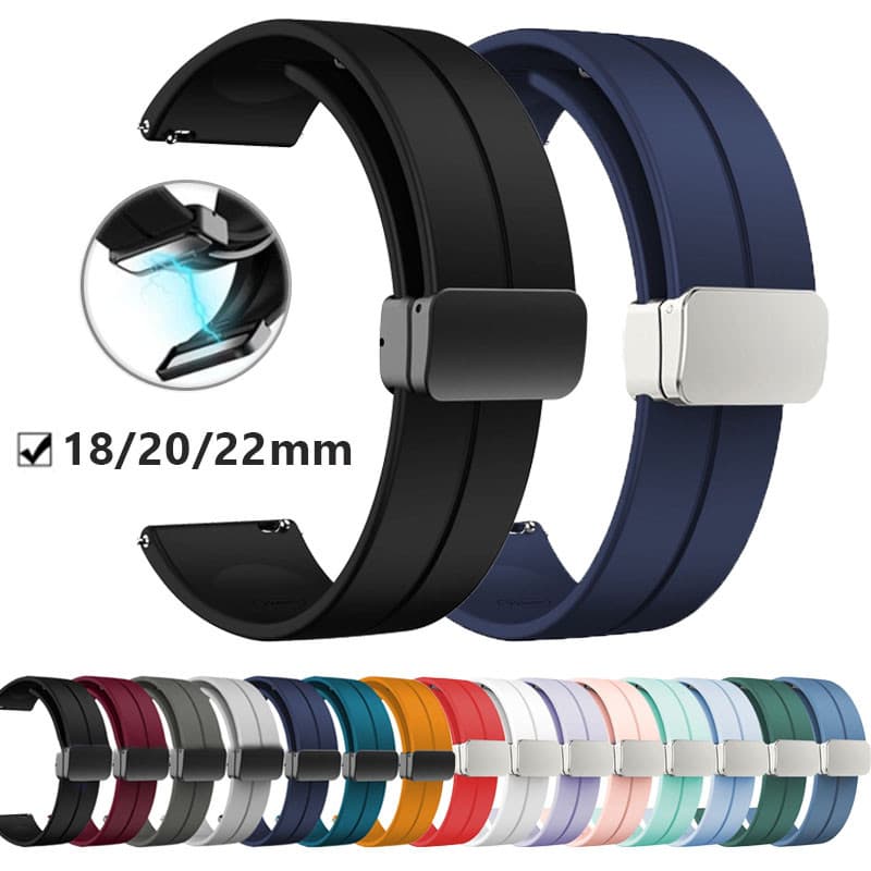 18 มม.20 มม.22 มม.Multicolor สายนาฬิกาซิลิโคนหัวเข็มขัดแม่เหล็กเปลี่ยนนาฬิกา Quick Release…
