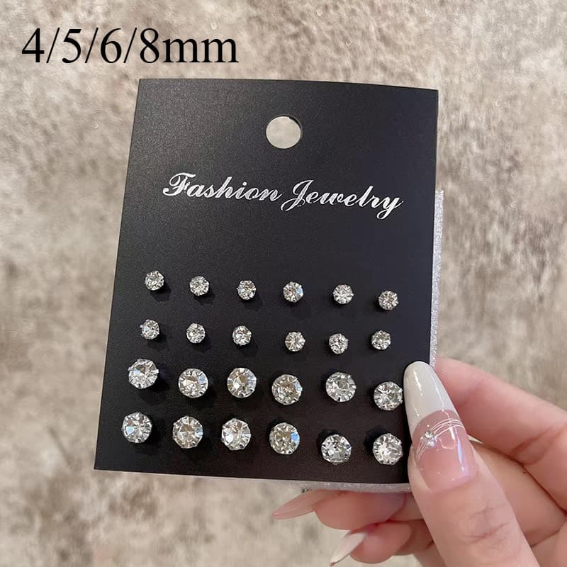 24 ชิ้น/ล็อตผู้หญิง Bling Zircon ต่างหูเจาะหู Studs แฟชั่นอุปกรณ์เสริม