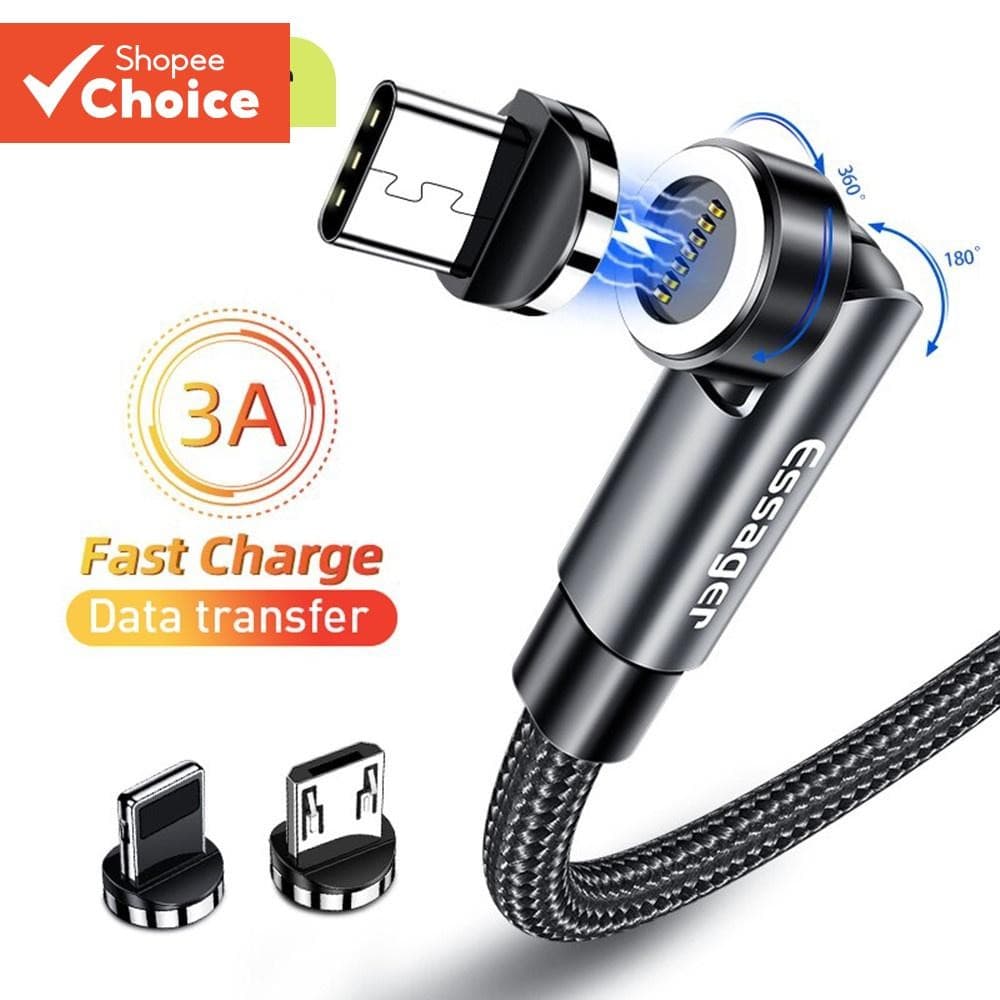 Essager สายเคเบิลแม่เหล็ก หมุนได้ 540 องศา 3A ชาร์จเร็ว Micro USB Type C สําหรับ iP Xiaomi สายชาร์จโทรศัพท์…