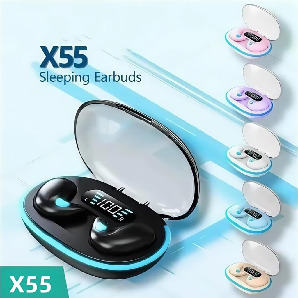 X55นอนหลับบลูทูธไร้สายที่อุดหูโปร่งแสงการออกแบบบางพิเศษสบายหูพอดีจอแสดงผลแบตเตอรี่ดิจิตอล
