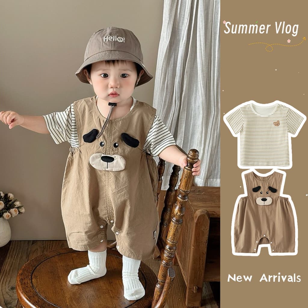 ฤดูร้อนใหม่เสื้อผ้าเด็กทารกชุดบอดี้สูทแขนสั้นชุด 2 ชิ้น 4-36 เดือนแสงและระบายอากาศสุดน่ารักลูกสุนัข…