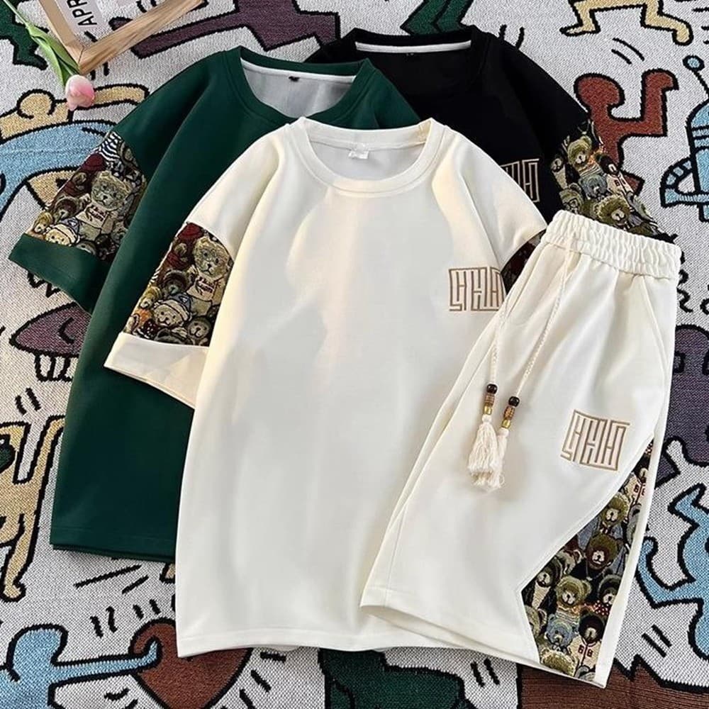ชุดเสื้อยืดและกางเกงขาสั้นลําลอง แฟชั่นฤดูร้อน ทรงหลวม อเนกประสงค์ สําหรับผู้ชาย เซ็ต 2 ชิ้น ชุดเซ็ทผู้ชาย…