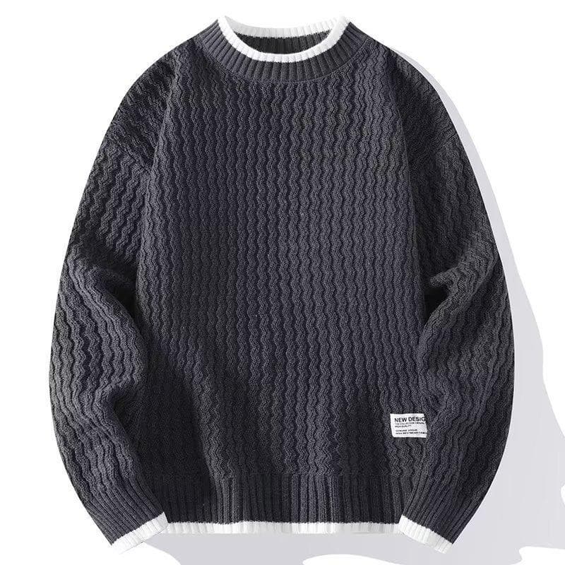 เสื้อสเวตเตอร์ไหมพรมผู้ชาย ไหมพรมเส้นใหญ่ ผ้าหนา คอถักสองสี แขนยาว กันหนาว พร้อมส่ง 56MEN 761