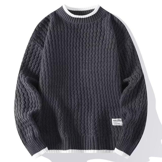 เสื้อสเวตเตอร์ไหมพรมผู้ชาย ไหมพรมเส้นใหญ่ ผ้าหนา คอถักสองสี แขนยาว กันหนาว พร้อมส่ง 56MEN 761
